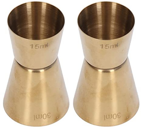 MISNODE Double Head Cocktail Jigger Stainless Steel Gold Wine Jigger Bar Measuring Cup for Restaurant Party Measuring Cup for Home Bar Drink Kitchen Bartender Tools (Gold 15/30ml)