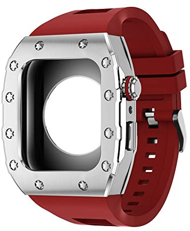 NEYENS Kit di modifica di lusso per Apple Watch Band Case Cover per IWatch Serie 8 7 6 5 4 SE Mens Silicone Strap Metal Set 44mm 45mm, 45mm For 8/7, agata