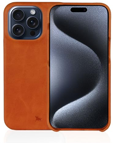 BULLAZO Menor Classic iPhone 15 Pro kompatibel mit Magsafe Premium Lederhülle Handy case magnetische Schutzhülle Leder in Cognac und Schwarz