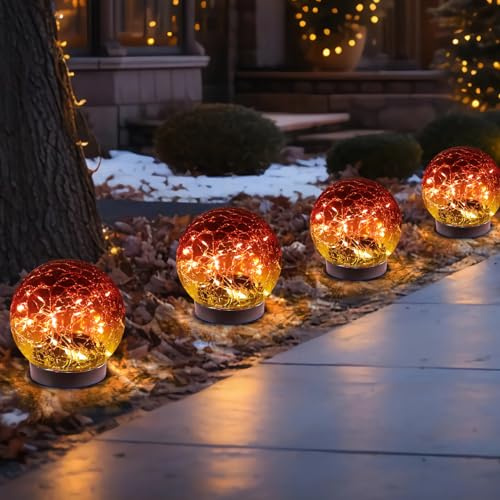 Solar Globe Lights Outdoor Waterproof-Solar Balls-Solar Garden Lights Orbs | Solar Globe Lights for Outside 6 Pack Cracked Glass Ball for Lawn Patio Yard Backyard Decorations