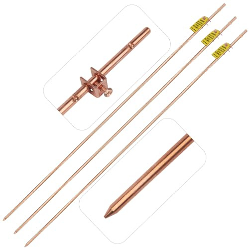 4FT Grounding Rod with Warning Tags, Portable Electrical Copper Grounding Rod with Clamp for Electric Fences Satellite Dishes Generator Grounding (3)