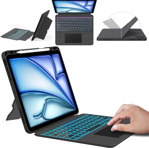 for iPad Air 13 inch (M2) 2024 & iPad Pro 12.9 inch (3rd, 4th, 5th, 6th Gen) Case with Detachable Keyboard - 7 Color Backlit,Smart Touchpad,Multi-Angle Stand UK Layout Keyboard Case with Pencil Holder
