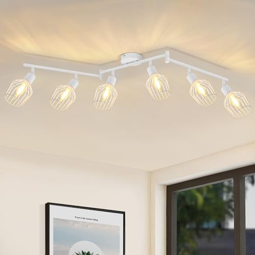 Lichtmaler Deckenspot E14 Deckenstrahler 6 Flammig - Deckenleuchte Weiß Deckenlampe Industrie Strahler Spotlampe Lang Drehbar 350° für Schlafzimmer Wohnzimmer(ohne Leuchtmittel)