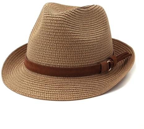 Jazz Short Brim Fedora Hat Straw Sun Hats Men Women Classic British Style Trilby Hat Bowler Hat Anti-UV UPF 50+ Cowboy Cowgirl Hats Holiday Travel Beach Caps Panama Hat Headwear Khaki