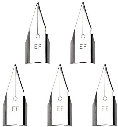HUANIZI 5PCS/Pack Replacement Fountain Pen Nibs EF/F Straight Pen Tips Office School Home Stationery Repair Accessories Silver Ink Color Fine Broad