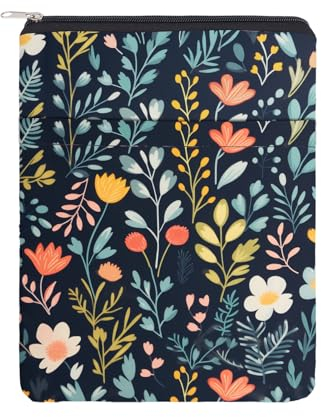 Custodia per Libro NICENEEDED con Cerniera, Copertine di Libri con Foglie di Fiori Custodia per Libri per Gli Amanti Dei Libri, Custodia Impermeabile per Copertina Libro con Tasca Frontale