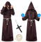 Herspany Priester Kostüm Herren,Mönch Kostüm mit Halskette und Gürtel, Mönchskutte mit Kapuze,Priester Kostüm Karneva Kostüme für Cosplay, Maskerade, Karneva
