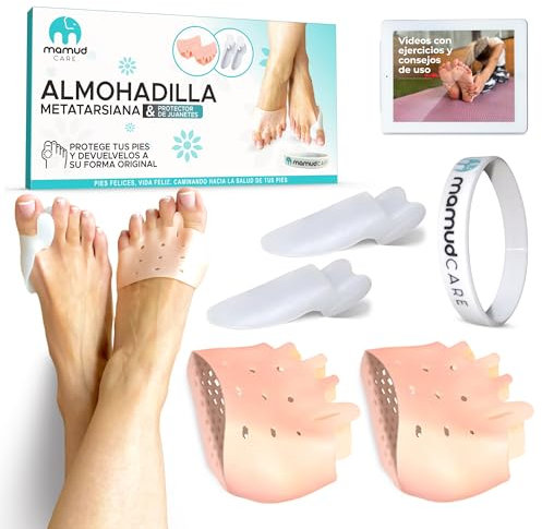 Mamud Care Almohadilla Metatarsiana, Separador Dedos Pie y Corrector de Juanetes, Apto Para Usar con Calcetines y Calzado, Libre de BPA, Hallux Valgus y Dedos Superpuestos, Video Ejercicios y Consejos