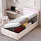 Boxspringbett Polsterbett 90x200 cm, Hydraulisches Stauraumbett mit LED Beleuchtung und Lattenrost, Bett mit Bettkasten und verstellbares Kopfteil, Einzel-Hochboxbett Jugendbett, Beige, ohne Matratze