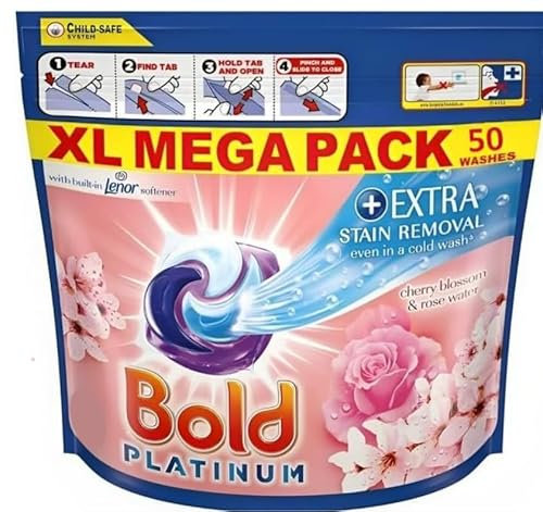 Bold Platinum Laundry Pods, Extra Stain Removal, XL Mega Pack 50 Washes