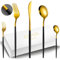 COPOTIO Couverts de table 12 personnes, Set de couvert acier inox 60 pièces, avec cuillère couteau fourchette, Noir et or, Poignée fine