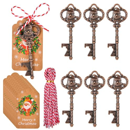 CAREOR 6PCS Santa's Magic Key Set - Christmas Ornaments & Decorations for Tree & Fireplace, Santa Claus Bottle Opener & Keychain