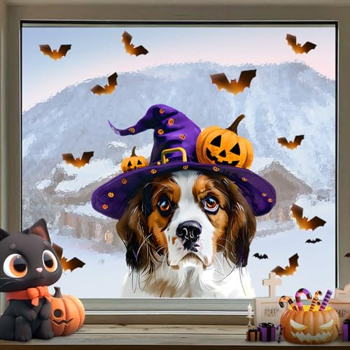 Autocollants de fenêtre d'Halloween pour enfants, citrouille, lutin fantôme, Halloween, chien cool, décoration de fenêtre, fête, film de fenêtre autocollant pour verre, miroir, porte, 4 feuilles