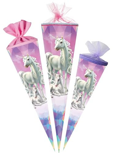 alles-meine.de GmbH Schultüte - Einhorn & Fohlen 35-100 cm Größe wählbar Zubehör Spitze - Zuckertüte - Tüllabschluß/Filzabschluß - eckig/rund - Mädchen - klein & groß..