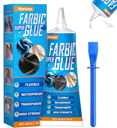Nanoxa 80ml Fabric Glue, Extra Strong Quick Bond Fabric Adhesive, Machine Washable and Permanent Bond for Clothing Hemming, Leather, DIY Crafts, Doll Repair, Upholstery, Textile, Felt and Badges