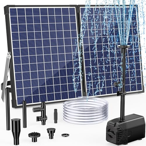 POPOSOAP 35W Solar Fountain Pump, 420GPH Solar Pond Pump with Dry-Run Protection, Solar Powered Water Pump with PVC Tubing, 17Ft Cord for Ponds, Garden, Hydroponics, Waterfall