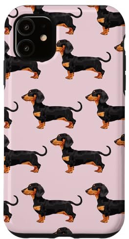 Dachshund Pattern Cute Dog Called Sausage on Light Baby Pink Case for iPhone 11
