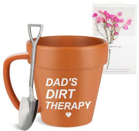 Garden Gifts for Dad, Mug with Shovel Spoon, Dad Birthday Gifts, Unique Gardener Gift for Daddy, Fathers Day Presents from Daughter Son with Greeting Card