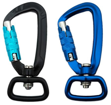 XCSJ 2 Pcs Karabinerhaken mit Drehgelenk aus Aluminium Karabiner mit 400kg Belastbarkeit Schwerlast, 360 Grad Wirbelkarabiner für Hundeleine, Bergsteigen,Outdoor, Schlüsselanhänger (2, Schwarz + Blau)
