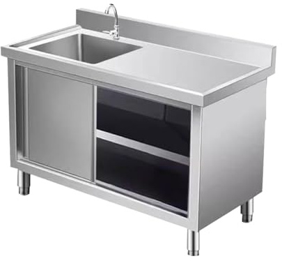 Lavandino da esterno in acciaio inox con armadio e banco da lavoro, lavello autoportante per cucina, garage e lavanderia (100 x 50 x 80 cm)