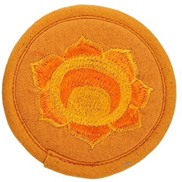 LOLIPPYY Buddhistische Sound Bowl Matte Mit Handgesticktem Ornament Runde Langlebige Klangschalenunterlage Leichtes Praktisches Meditationskissen Orange Geeignet Für Yoga Und Rituale