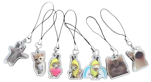xueneige Katze Meme Schlüsselanhänger 7Pcs niedlich Banane Katzen Handy Kette Kawaii Charme lustig Internet Meme Zubehör