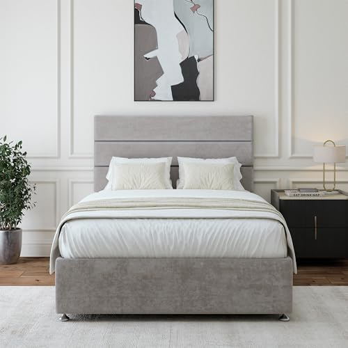 Bedmaster Naples Velvet Divan Bed Base With Storage And Lined Headboard - Colour And Size Options (Grey 2 Drawer, King (U.K. Standard))