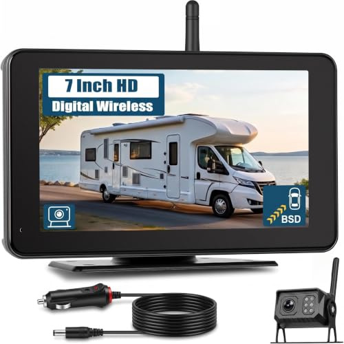 Zomolither BSD Wireless Reversing Camera Kit with 7” IPS Touchscreen Monitor Support DIY Parking Line Image Flip Night Vision Waterproof Rearview 4-Channel Split Screen for Truck RV Car SUVs Pickup