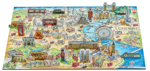 Wentworth Wooden Puzzles London Landmarks Map - 250 Pcs Adult Jigsaw Puzzle, 21 Stand up Pieces, Maria Rabinky Design for Travel Lovers - Sustainably Sourced Wood & British Made