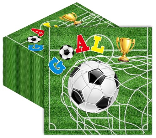 Fußball Servietten 40 Stück, Fußballmotivierte Papierservietten, Servietten 33x33cm, Servietten für Besteck & Tischdekoration, Weich & Saugstark für Fußballpartys, Fansammlungen & Familienfeier
