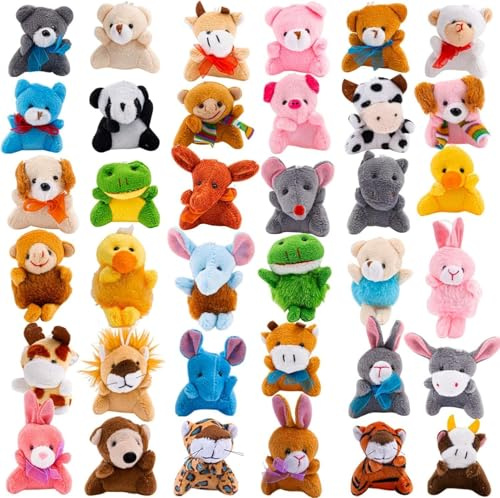 Malloom 36er Pack Mini Plüschtiere Set, Kleine Kuscheltiere Schlüsselanhänger, Niedliche Stofftiere Mitgebsel für Kindergeburtstag, Gastgeschenke für Themenpartys, Valentinstag Geschenke