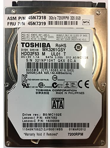 'Hard disk PC portatile 320 GB SATA 2.5 TOSHIBA mk3261gsy 7200rpm 16 MB