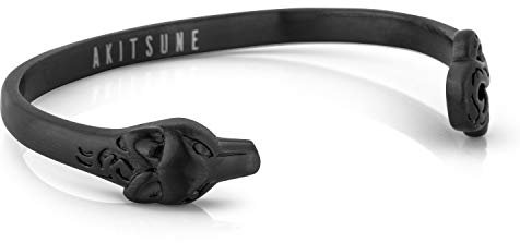 Akitsune Ferus Armreif | Armschmuck Frauen Herren Edelstahl Armband Cuff Bracelet Fuchs Minimalistisch Mattschwarz 60mm