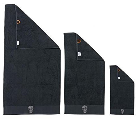DONE 1 Serviette invité + 1 Serviette de toilette + 1 Drap de douche Stone Skull - Noir