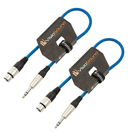 VisioSound 2 x Female XLR to 6.35mm Stereo Jack Lead/Balanced Signal Patch Cable / 2 Pack 0.5m Blue/Blue