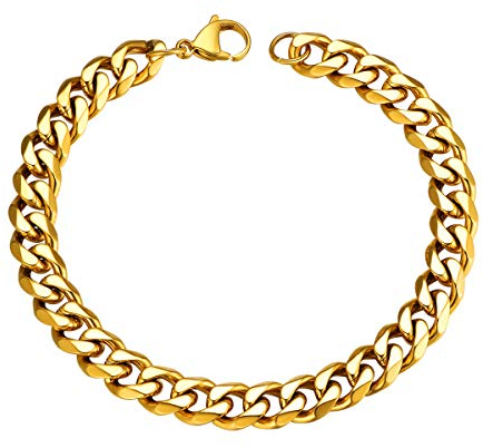 FOCALOOK Herren 21cm Armkette 18k vergoldet massiv Panzerkette 9mm breit kubanische Gliederkette Armband Halskette Hip Hop Rapper Modeschmuck Männer Jungen