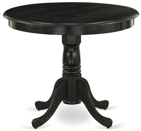 East West Furniture ANT-ABK-TP Antiker Esszimmertisch – eine runde Küchentischplatte mit Sockel, 91,4 x 91,4 cm, gebürstetes Schwarz