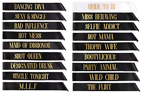 ANDERK 18 PCS Addio al Nubilato Sash 17pcs Pezzi Addio al Nubilato Bride to Be Party Sashes e 1pc Sposa per Essere Sash per la Sposa Regali Damigelle Festa Nuziale Articoli