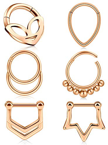Mayhoop 6 Pièces 16G Piercing Nez Anneaux Piercing Septum Clicker Or Rose Acier Chirurgical Piercing Daith Helix Lèvre Bijoux de Piercing 8mm