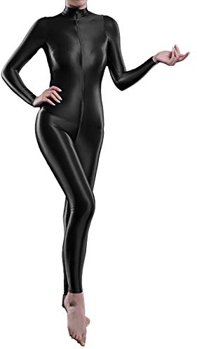 iiniim Damen Body Overall Nylon Langarm Ganzanzug Einteiler Jumpsuit Ballett Trikotanzug Tights Leggings Hose A Schwarz Jumpsuit Einheitsgröße
