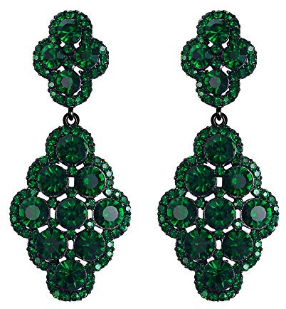 EVER FAITH Damen Ohrringe Hochzeit Braut Rhombus Strass Kristall Hohl Kronleuchter Ohrhänger Grün Schwarz-Ton
