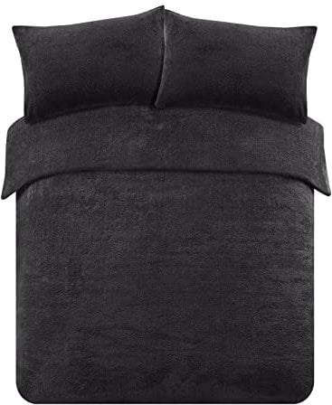 Brentfords Black Duvet Cover Double, Teddy Fleece Duvet Set Fluffy Bedding Double Quilt Cover Bedding Set Soft Warm Winter Duvet Cover with Pillowcases