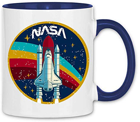 wowshirt Tasse Explorer-1 NASA Shuttle Rakete Weltall Raumfahrt Regenbogen Vintage, Farbe:White - Navy