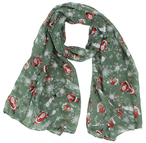 Amosfun Weihnachtsschal Damen Frauen Schal Tuch mit Santa Schneemann Muster 90x180cm Halstücher Weihnachten Neujahr Festival Party Geschenk Outdoor Im Freien Multifunktionstuch Stil C
