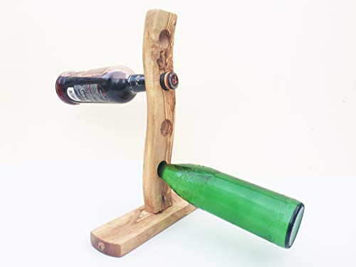 Flaschenhalter für 4 Flaschen, Geschenk, Flaschenregal, Freistehend, Handgefertigt aus Olivenholz