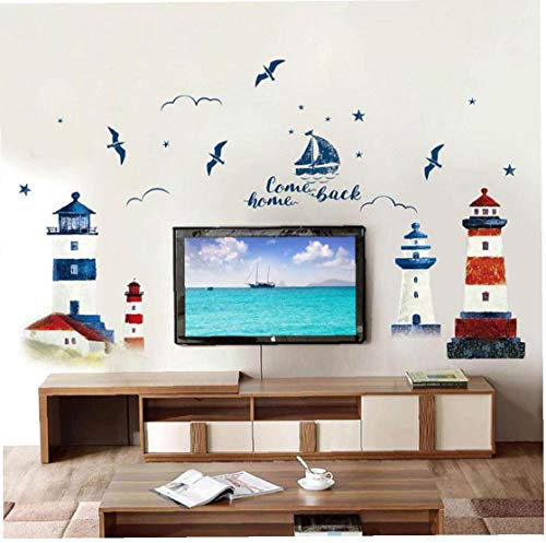 Wand-aufkleber Segelboot-leuchtturm Vögel Vinyl Diy Tapete Art Aufkleber Für Wohnzimmer-dekoration