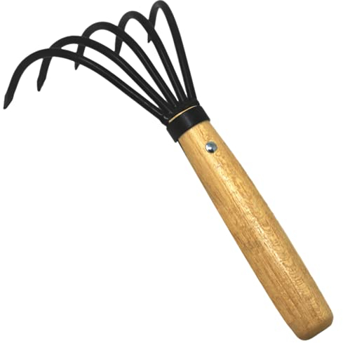 KAKURI Japanischer Handkultivator Gartenwerkzeug, robuster japanischer handgeschmiedeter Kohlenstoffstahl, Kleiner Handrechen zum Jäten, Graben, Kultivieren, Laubsammeln, Schwarz, Made in Japan