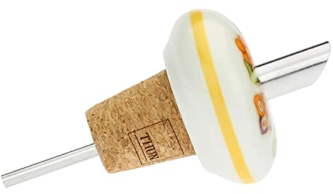 THUN - Dosa Olio Salvagoccia con Fiori - Cucina, Altro per la Cucina - Idea Regalo - Linea Country - Gres, Acciaio Iinossidabile, Sughero - 4,5x4,5 cm
