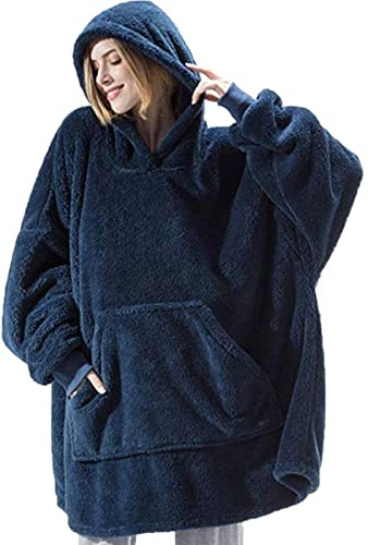 Hoodie Sweatshirt for Women Onesized Wearable Sweatshirt Loose Style Soft Warm with Giant Pocket Plush Fleece Cosy Pajama Jumper Hoodie with Pockets Fit for Adults Women Men Teens Indoor Outdoor