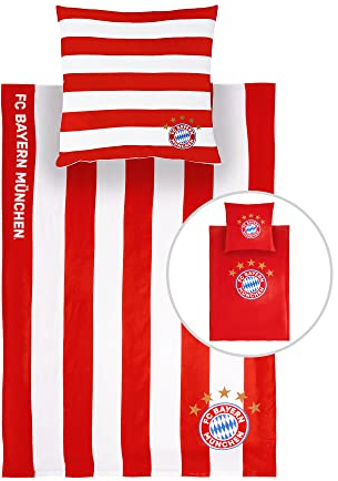 FC Bayern München Bettwäsche Biber | Gestreift |135x200 cm |Rot-Weiß
